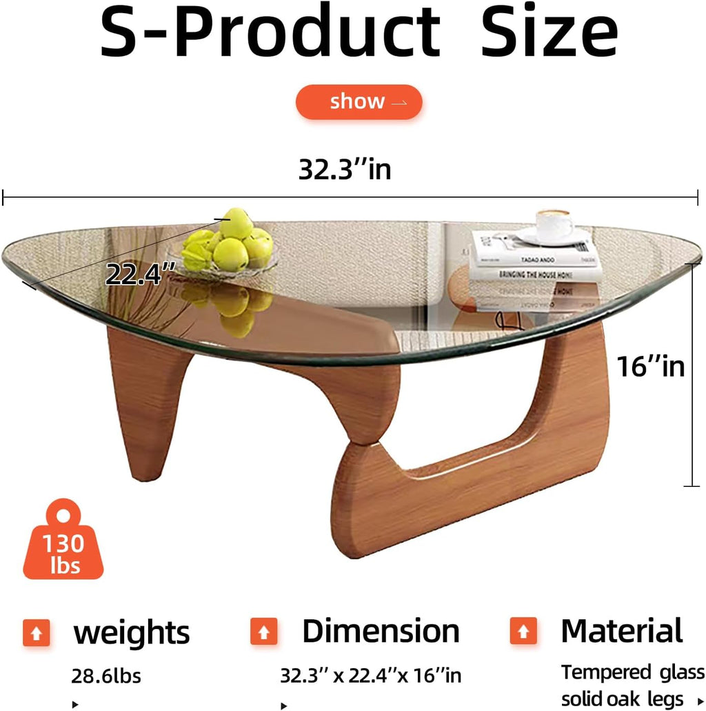 Modern Glass Coffee Table for Living Room, Small mid Century Coffee Table, Stylish Coffee Tables Suitable for Bedroom Living Room Reception Office Tables（Walnut/Transparent，Small）