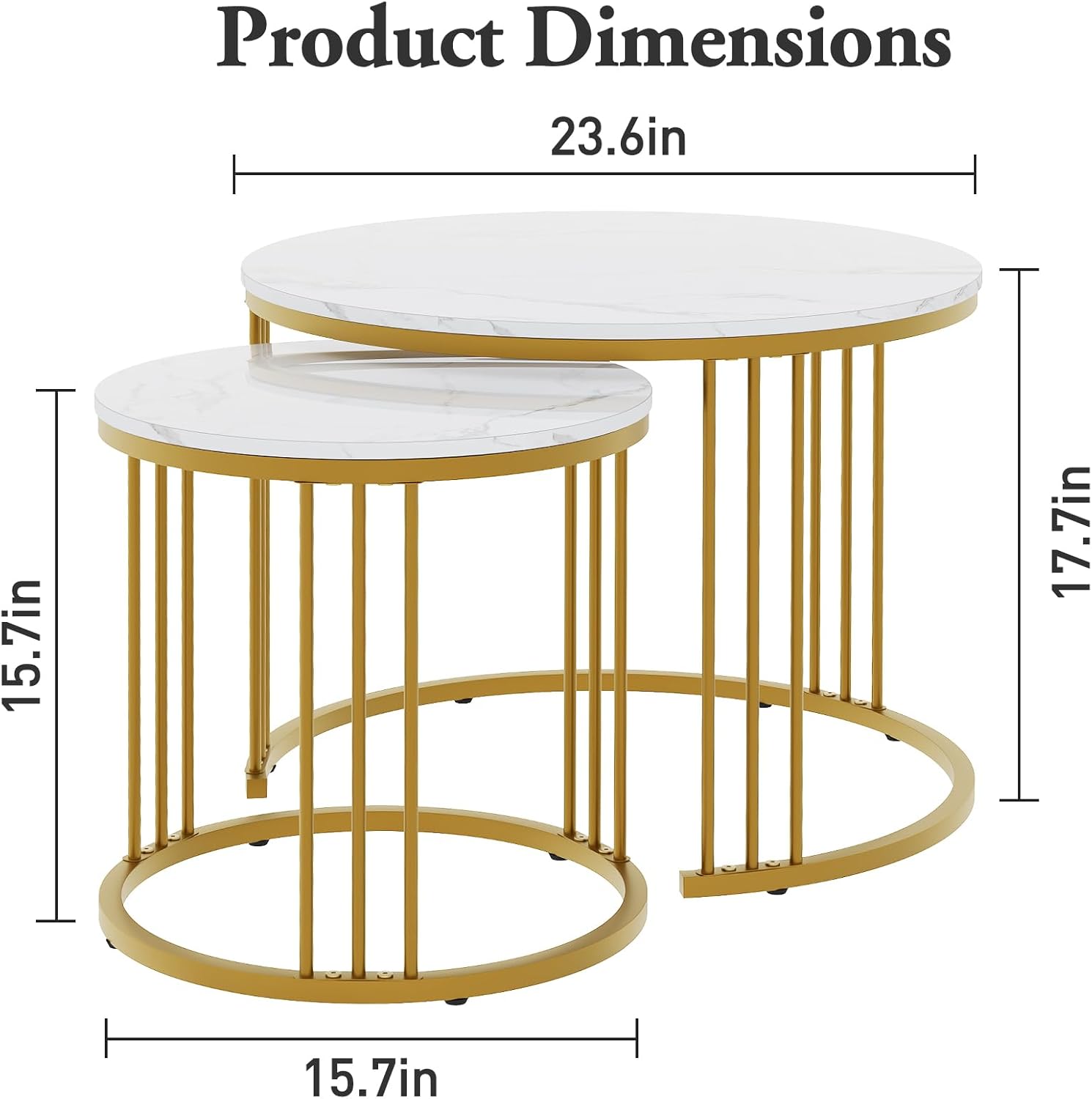Garden 4 you Coffee Table Faux Marble Nesting Table for Small Place 2 Sets Modern Furniture Living Room Sets End Side Table Night Stand for Bed Room Dining Room (White & Gold)