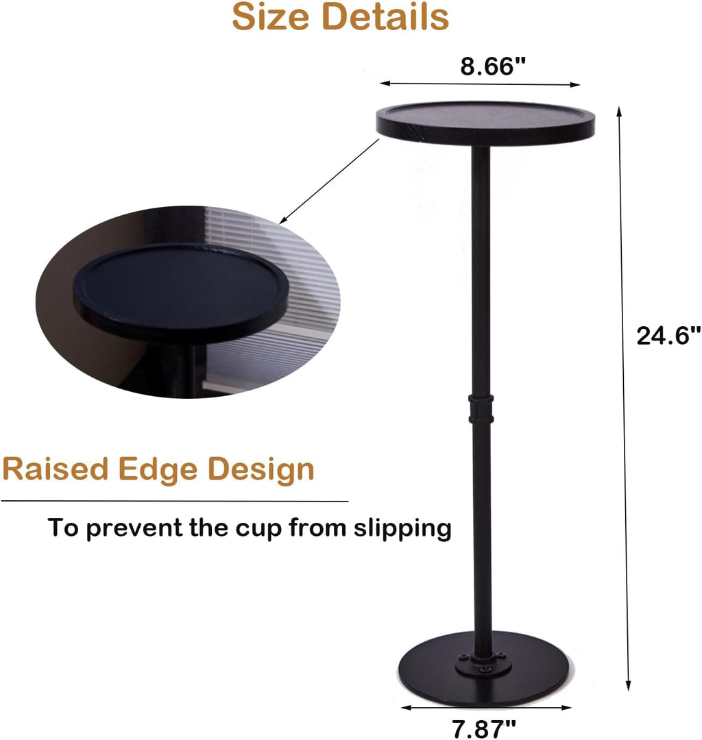 Tall Side Table, Small Round Side Tables, Drink Stand Pedestal Side Table, Accent Martini Coffee Tables, Corner Sofa Bedside End Table for Small Space, Living Room, Bedroom, Black