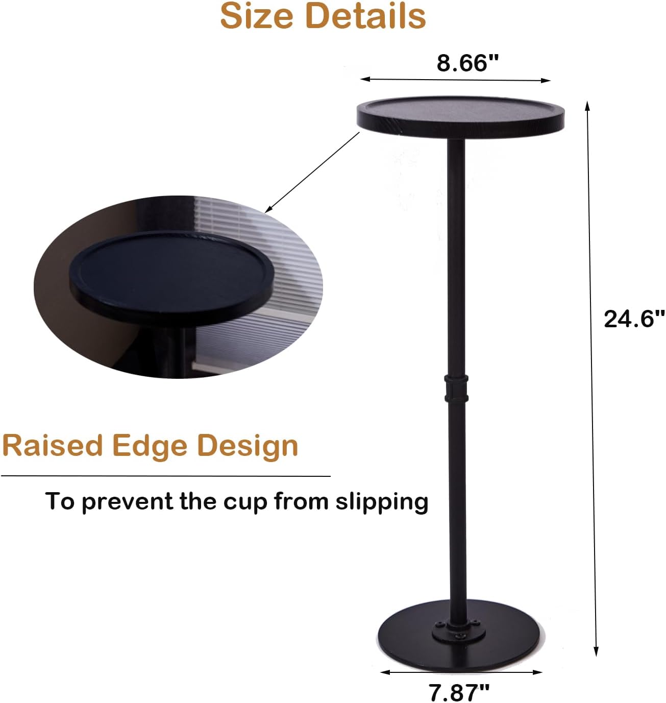 Tall Side Table, Small Round Side Tables, Drink Stand Pedestal Side Table, Accent Martini Coffee Tables, Corner Sofa Bedside End Table for Small Space, Living Room, Bedroom, Black