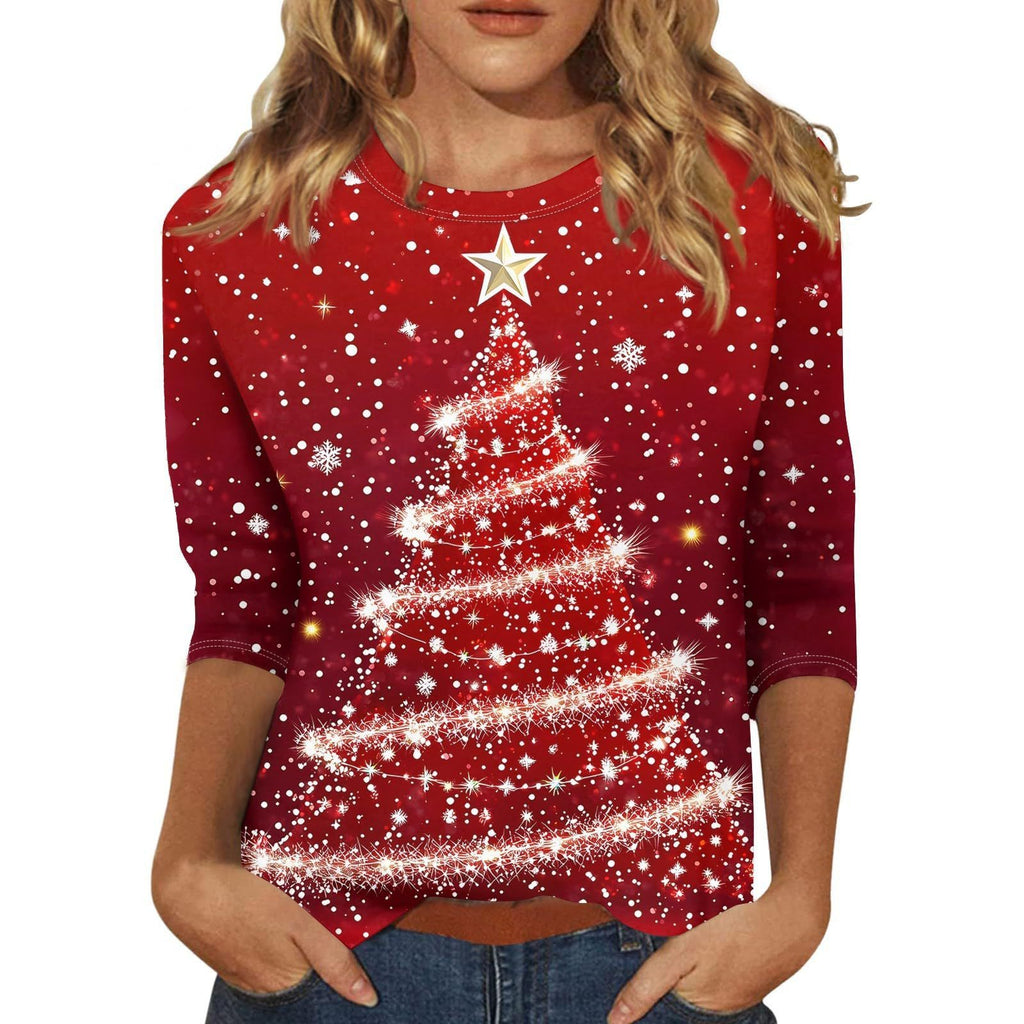 Christmas Round Neck 34 Sleeves T-shirt