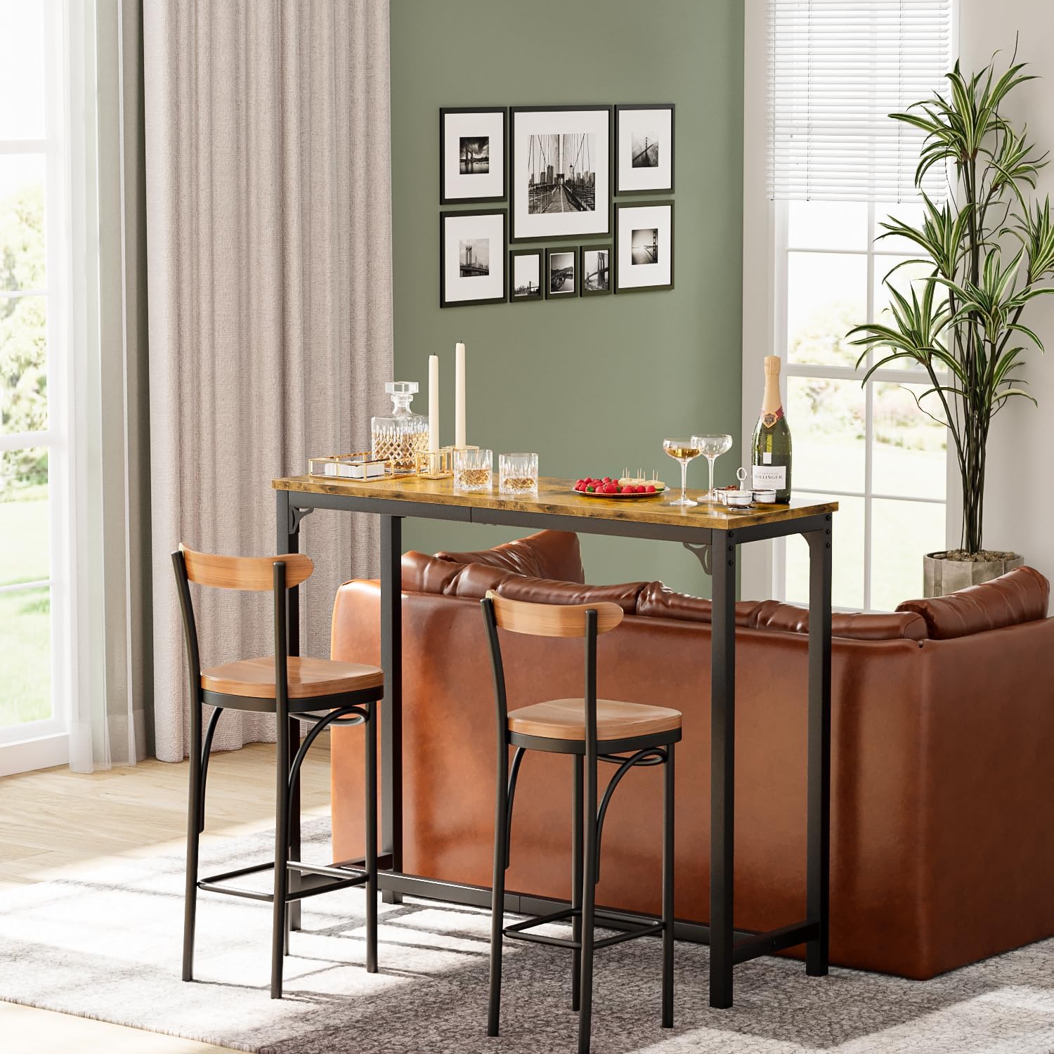 63" Bar Table, Bar Height Pub Table, Counter Height Bar Table, Rectangular High Top Kitchen & Dining Counter Tables with Sturdy Legs & Easy-to-Clean Top, Indoor use, Black - Grand Goldman