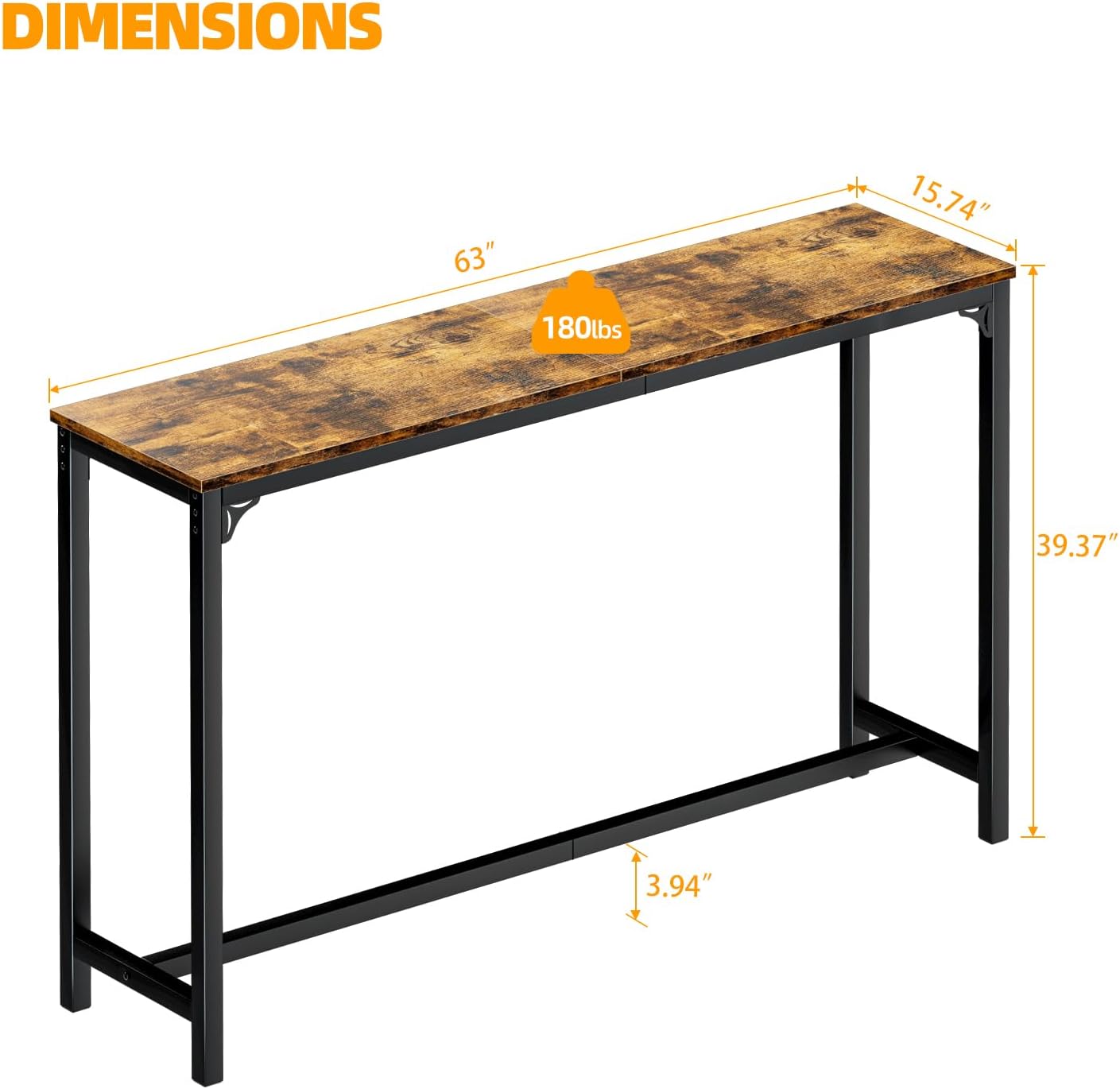 63" Bar Table, Bar Height Pub Table, Counter Height Bar Table, Rectangular High Top Kitchen & Dining Counter Tables with Sturdy Legs & Easy-to-Clean Top, Indoor use, Black - Grand Goldman