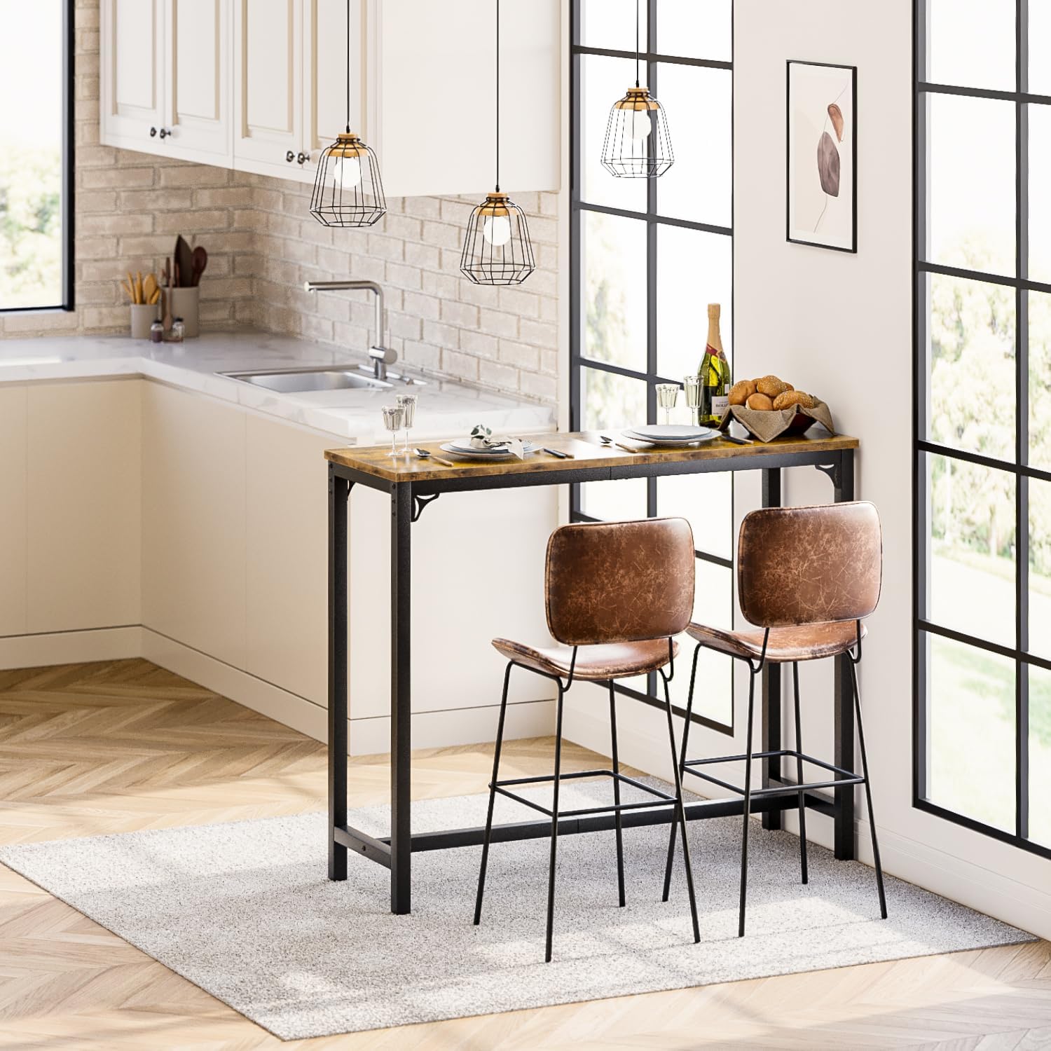 63" Bar Table, Bar Height Pub Table, Counter Height Bar Table, Rectangular High Top Kitchen & Dining Counter Tables with Sturdy Legs & Easy-to-Clean Top, Indoor use, Black - Grand Goldman