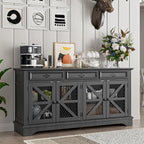 63" Large Buffet Sideboard Cabinet with Drawers, 4 Doors and Charging Station, Farmhouse Kitchen Storage Pantry Cabinet with Adjustable Shelves, Coffee Bar Wine Bar for Kitchen, Living Room - Grand Goldman