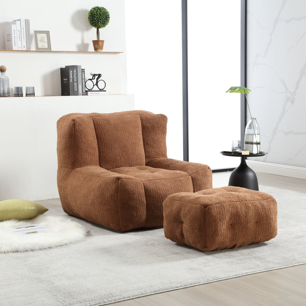 Fauteuil pouf moelleux, pouf confortable pour adultes, fauteuil pouf moderne d'intérieur pour salon, canapé paresseux super doux avec mousse à mémoire de forme et ottomane, chambre, appartement