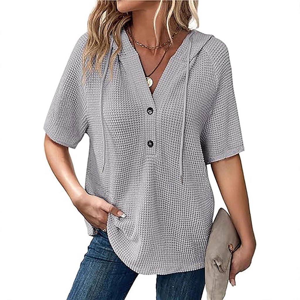 T-shirt à manches courtes en tricot gaufré d'été pour femmes