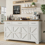 65" Large Buffet Cabinet with Storage, Sideboard Buffet Cabinet with 3 Drawers and 4 Doors, Farmhouse Coffee Bar Cabinet, Wood Buffet Table for Kitchen, Dining Room, White - Grand Goldman