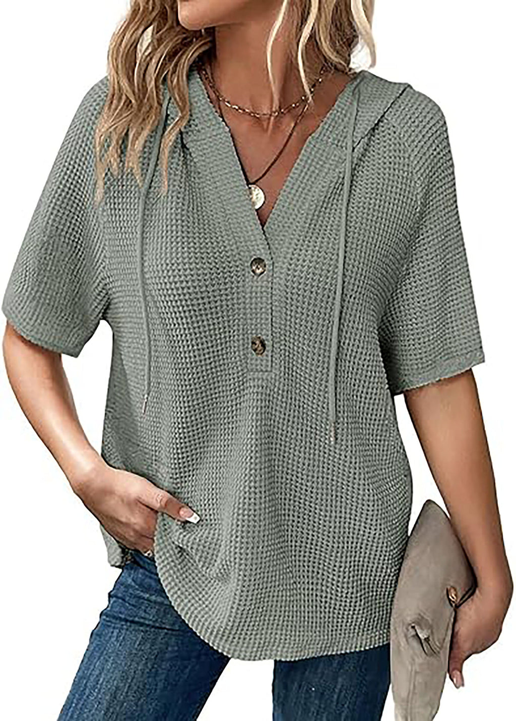 T-shirt à manches courtes en tricot gaufré d'été pour femmes