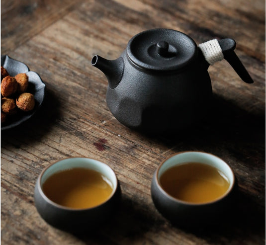 Black pottery tea set