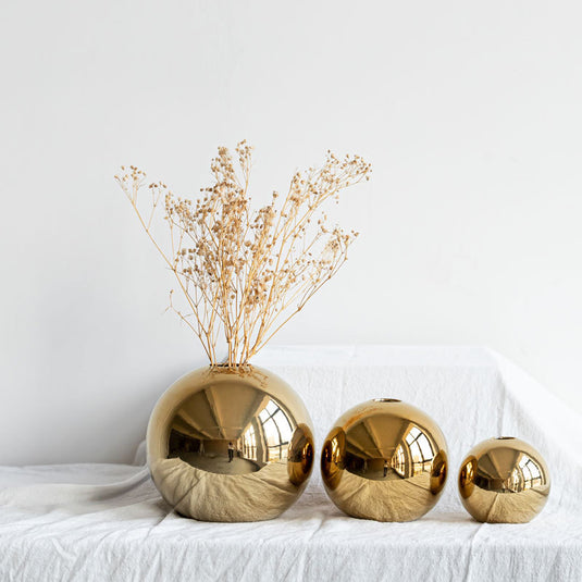 Europæisk stil gylden galvaniseret keramisk vase rund