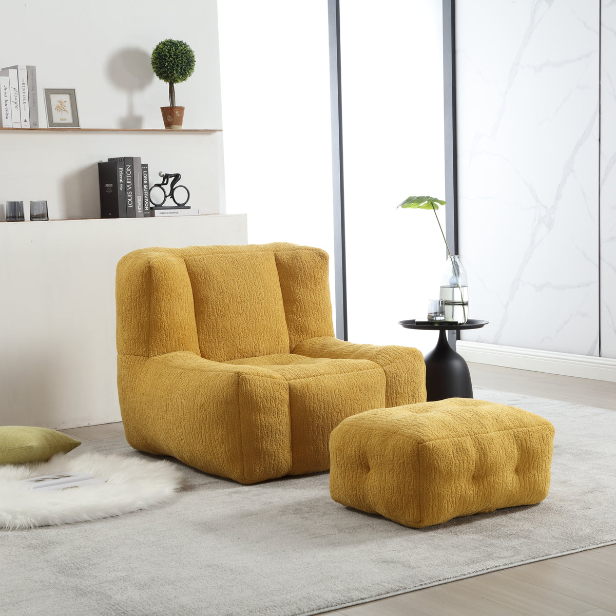 Fauteuil pouf moelleux, pouf confortable pour adultes, canapé paresseux super doux avec mousse à mémoire et ottomane, fauteuil pouf moderne d'intérieur pour salon, chambre, appartement