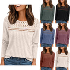 Leisure Pullover Sunken Stripe Loose Hollow Long Sleeve