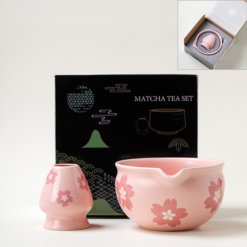 Flower Pattern Tea Whisk Benli Tea Bowl Set