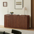 67" Walnut Fluted Sideboard Buffet Cabinet with Storage, Large Kitchen Buffet with Curvy Edge and Doors, Wood Mid Century Modern Sideboard for Living Room - Grand Goldman