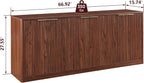 67" Walnut Fluted Sideboard Buffet Cabinet with Storage, Large Kitchen Buffet with Curvy Edge and Doors, Wood Mid Century Modern Sideboard for Living Room - Grand Goldman