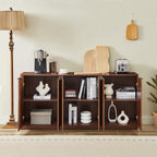 67" Walnut Fluted Sideboard Buffet Cabinet with Storage, Large Kitchen Buffet with Curvy Edge and Doors, Wood Mid Century Modern Sideboard for Living Room - Grand Goldman