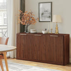 67" Walnut Fluted Sideboard Buffet Cabinet with Storage, Large Kitchen Buffet with Curvy Edge and Doors, Wood Mid Century Modern Sideboard for Living Room - Grand Goldman