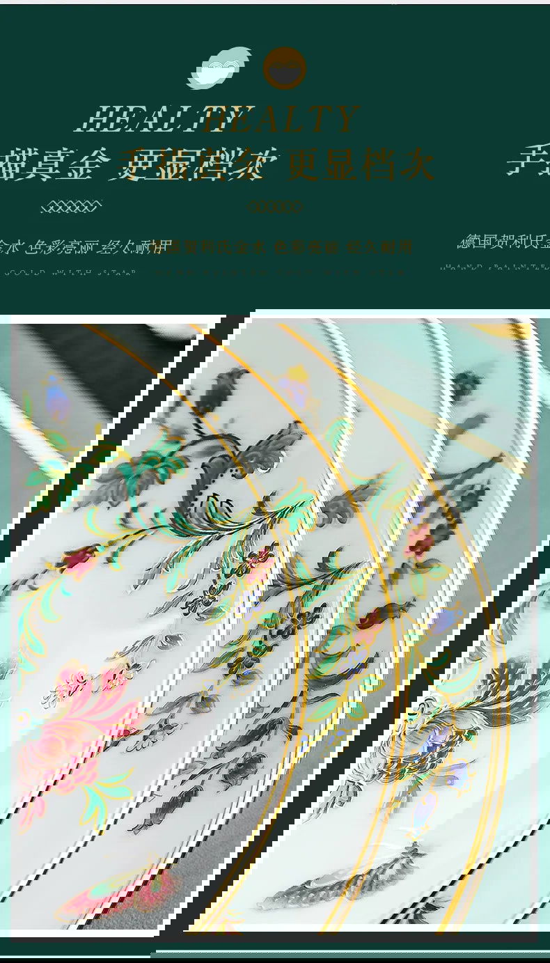 68 Piece Set Tableware Set Bowl and Dish 68 Piece Set Gilding Process Floral Butterfly Double Ear Pot Plate Spoon Stewing Cup Combination Set - Grand Goldman