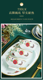 68 Piece Set Tableware Set Bowl and Dish 68 Piece Set Gilding Process Floral Butterfly Double Ear Pot Plate Spoon Stewing Cup Combination Set - Grand Goldman