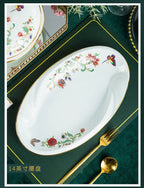 68 Piece Set Tableware Set Bowl and Dish 68 Piece Set Gilding Process Floral Butterfly Double Ear Pot Plate Spoon Stewing Cup Combination Set - Grand Goldman