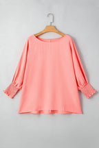 Blossom Shirred Cuffs Half Sleeve Plus Size Textured Blouse