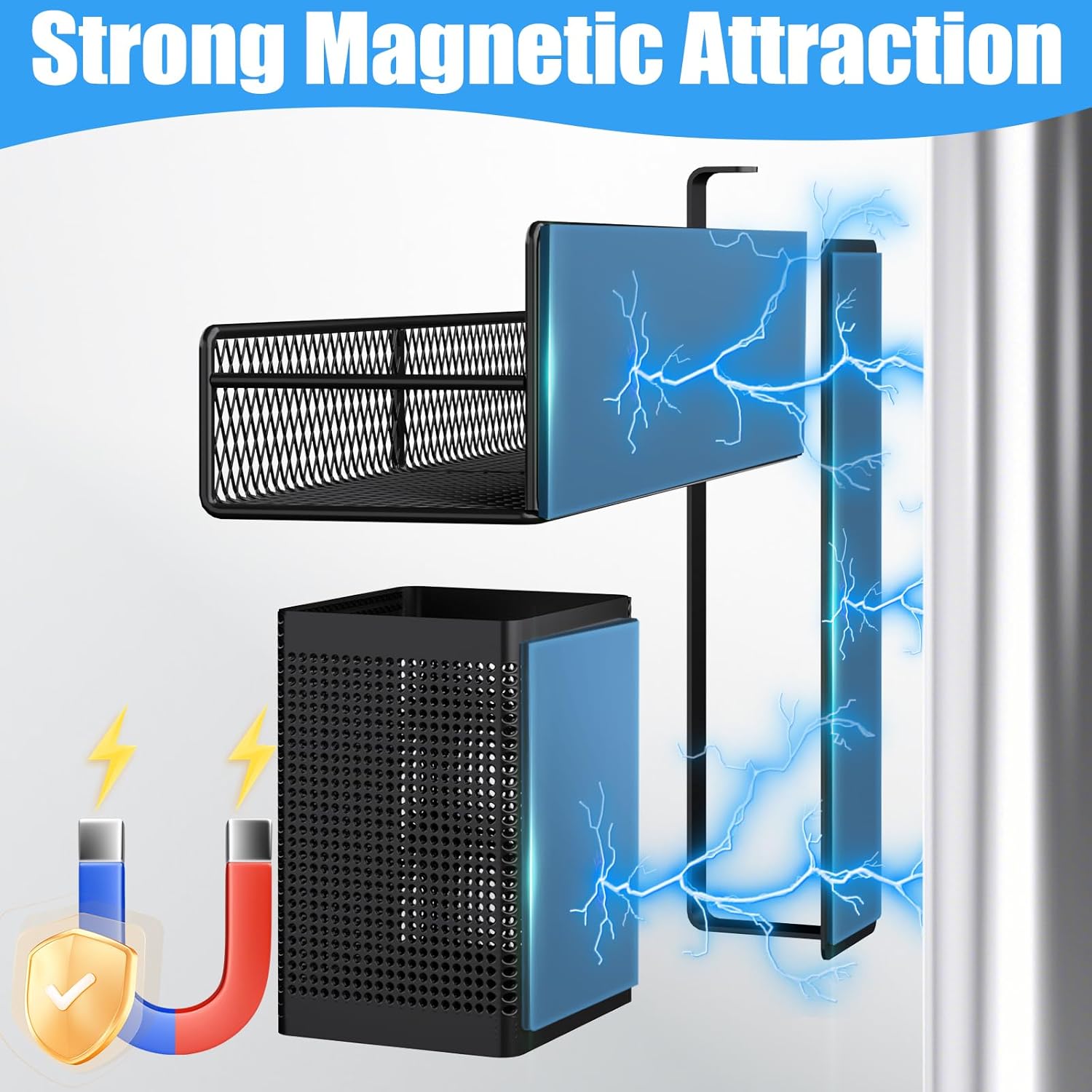 6 Pack Magnetic Shelves for Washing Machine, Magnetic Spice Rack Organizer for Refrigerator, Magnetic Shelf with Hanger Organizer, Tool Holder, Metal Magnetic Laundry Organization and Storage, Black - Grand Goldman