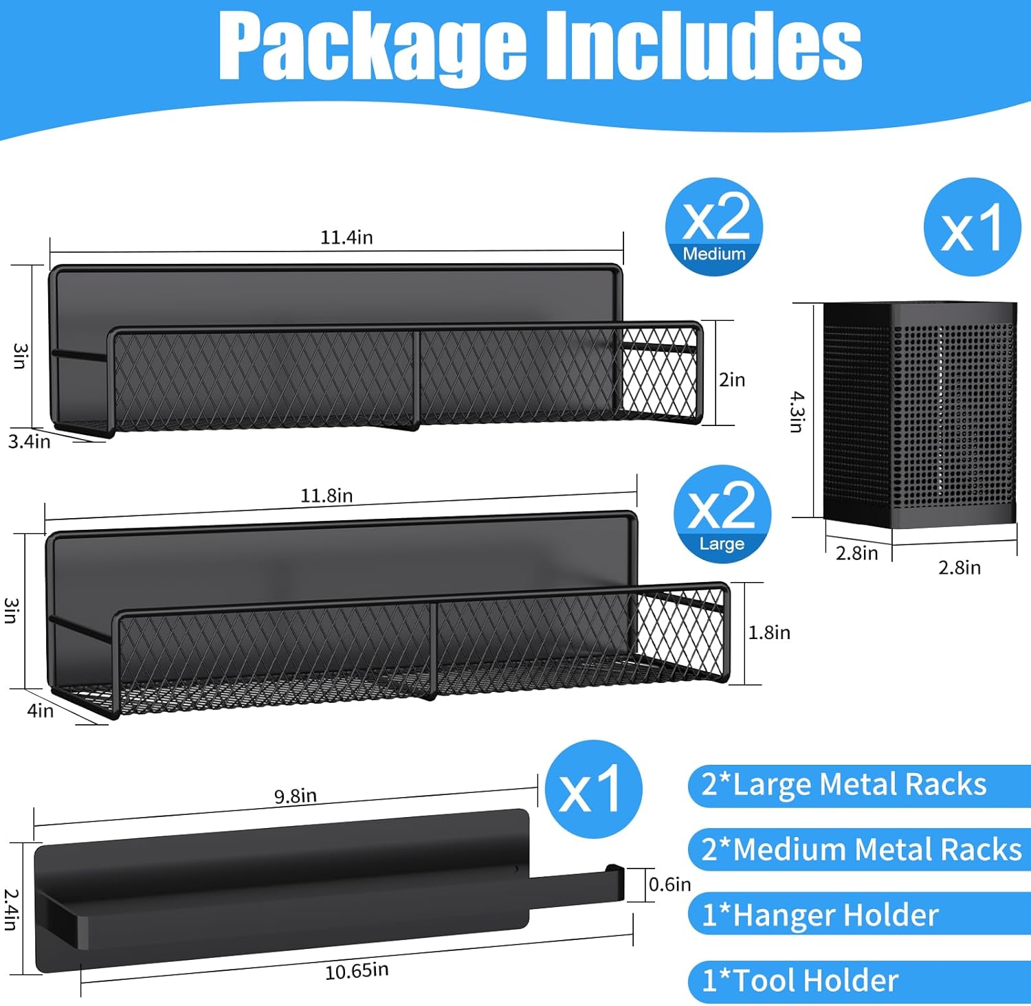 6 Pack Magnetic Shelves for Washing Machine, Magnetic Spice Rack Organizer for Refrigerator, Magnetic Shelf with Hanger Organizer, Tool Holder, Metal Magnetic Laundry Organization and Storage, Black - Grand Goldman