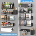 6 Pack Magnetic Shelves for Washing Machine, Magnetic Spice Rack Organizer for Refrigerator, Magnetic Shelf with Hanger Organizer, Tool Holder, Metal Magnetic Laundry Organization and Storage, Black - Grand Goldman