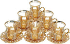 6 Pcs Elegant Turkish Tea and Coffee Glasses with Swarovski Decorated Holders, Saucers, Spoons – Luxury Gold Design, Made in Turkey, Perfect for Gifting and Special Occasions - Grand Goldman