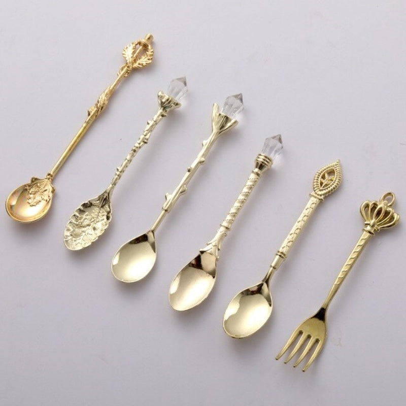 6 Pieces Set of Royal Fruit Fork Retro Coffee Spoon Victorian - Grand Goldman