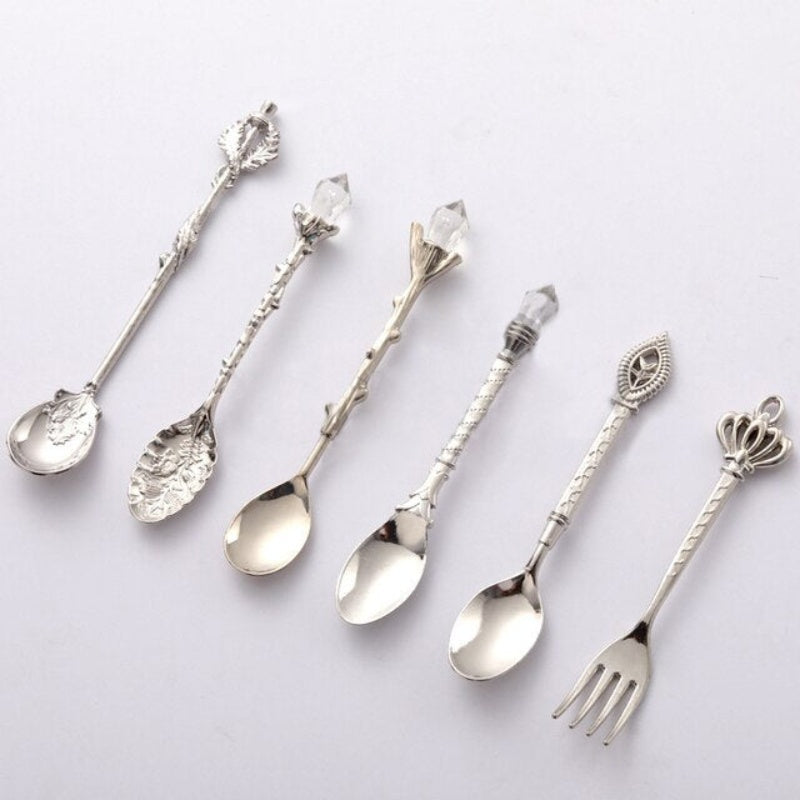 6 Pieces Set of Royal Fruit Fork Retro Coffee Spoon Victorian - Grand Goldman