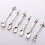 6 Pieces Set of Royal Fruit Fork Retro Coffee Spoon Victorian - Grand Goldman