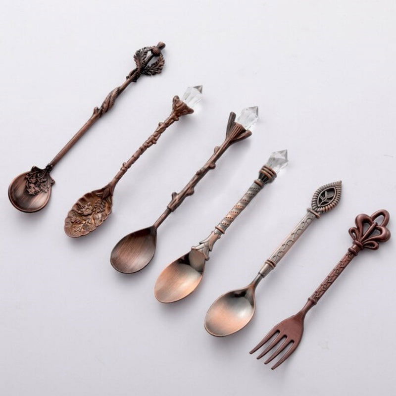 6 Pieces Set of Royal Fruit Fork Retro Coffee Spoon Victorian - Grand Goldman