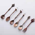 6 Pieces Set of Royal Fruit Fork Retro Coffee Spoon Victorian - Grand Goldman