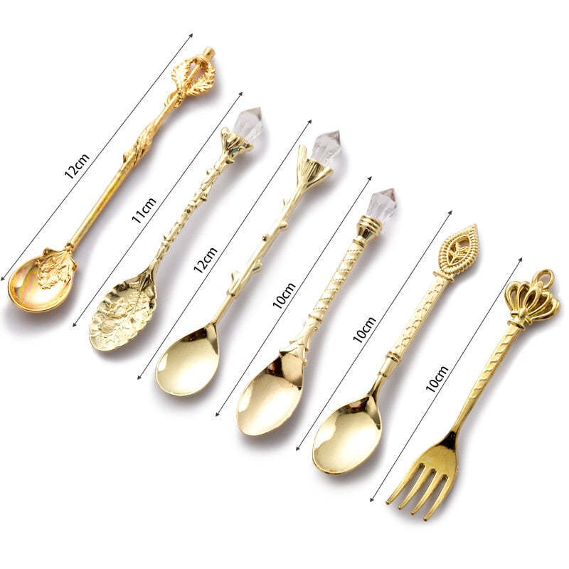 6 Pieces Set of Royal Fruit Fork Retro Coffee Spoon Victorian - Grand Goldman