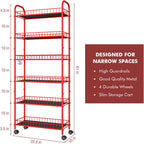 6 Tier Slim Storage Cart with Wheels, Metal Mobile Shelving Unit Organizer Utility Cart for Office Bathroom Kitchen Laundry Room Narrow Places (6inches) - Grand Goldman
