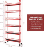 6 Tier Slim Storage Cart with Wheels, Metal Mobile Shelving Unit Organizer Utility Cart for Office Bathroom Kitchen Laundry Room Narrow Places (6inches) - Grand Goldman