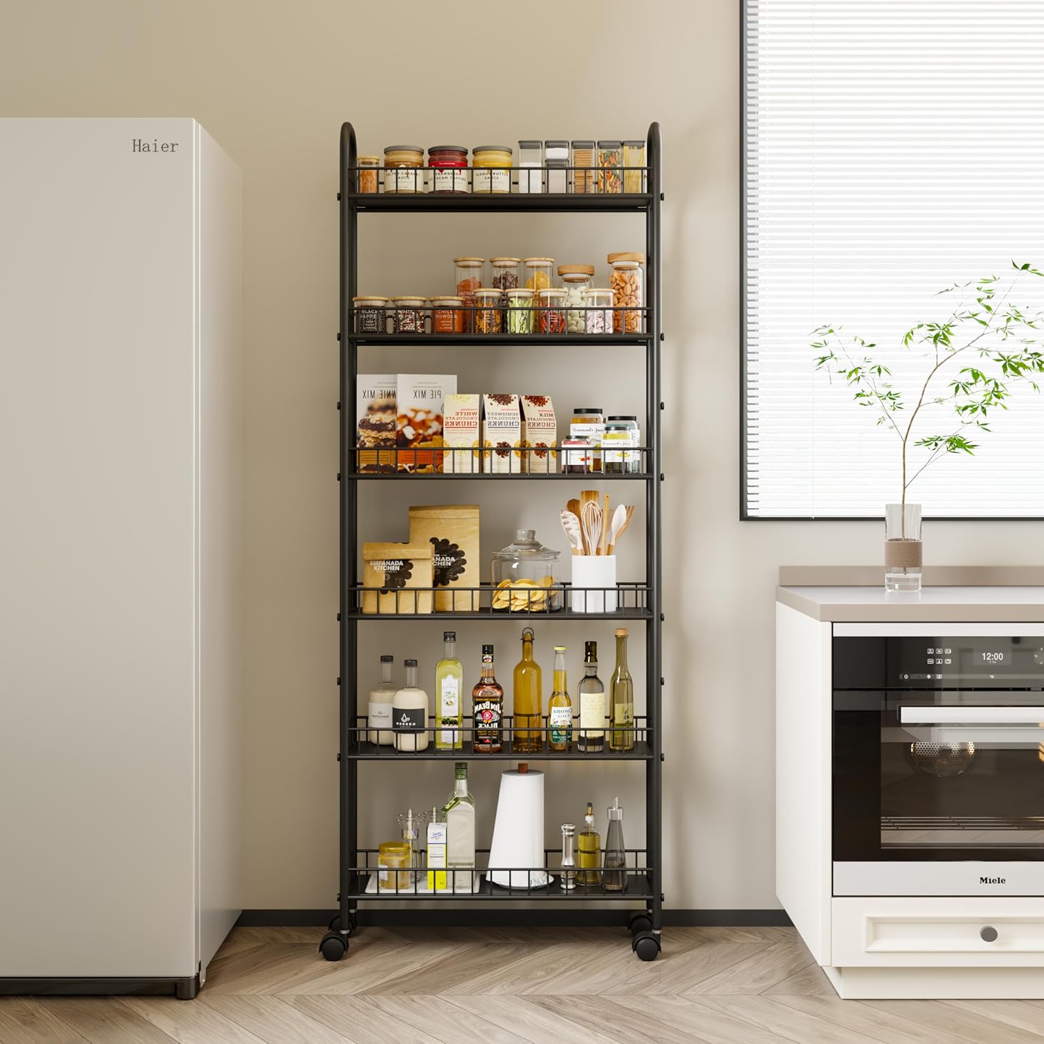 6 Tier Slim Storage Cart with Wheels, Metal Mobile Shelving Unit Organizer Utility Cart for Office Bathroom Kitchen Laundry Room Narrow Places (6inches) - Grand Goldman