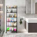 6 Tier Slim Storage Cart with Wheels, Metal Mobile Shelving Unit Organizer Utility Cart for Office Bathroom Kitchen Laundry Room Narrow Places (6inches) - Grand Goldman