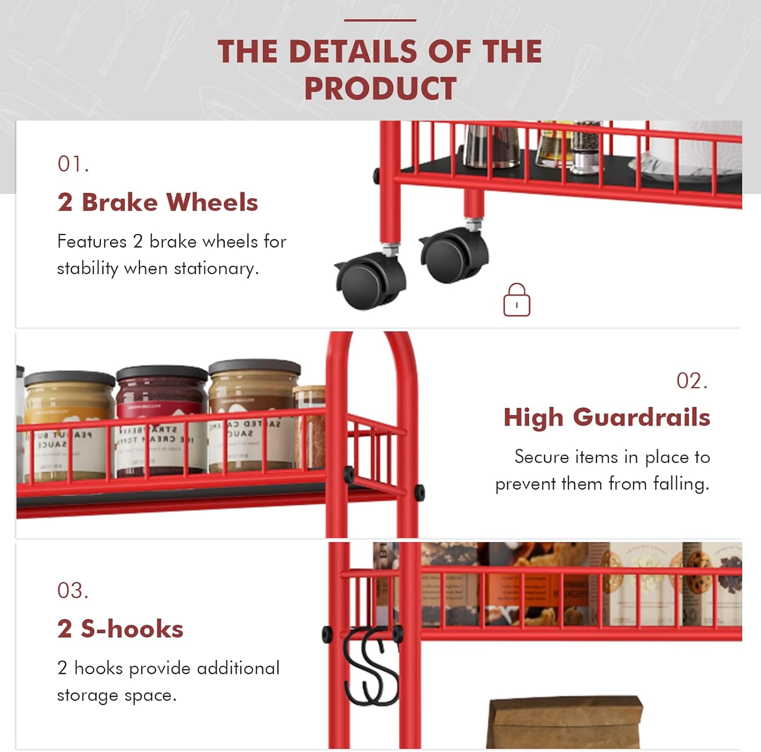 6 Tier Slim Storage Cart with Wheels, Metal Mobile Shelving Unit Organizer Utility Cart for Office Bathroom Kitchen Laundry Room Narrow Places (6inches) - Grand Goldman