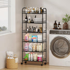 6 Tier Slim Storage Cart with Wheels, Metal Mobile Shelving Unit Organizer Utility Cart for Office Bathroom Kitchen Laundry Room Narrow Places (6inches) - Grand Goldman