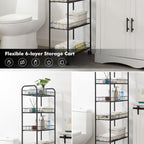 6 Tier Slim Storage Cart with Wheels, Metal Mobile Shelving Unit Organizer Utility Cart for Office Bathroom Kitchen Laundry Room Narrow Places (6inches) - Grand Goldman