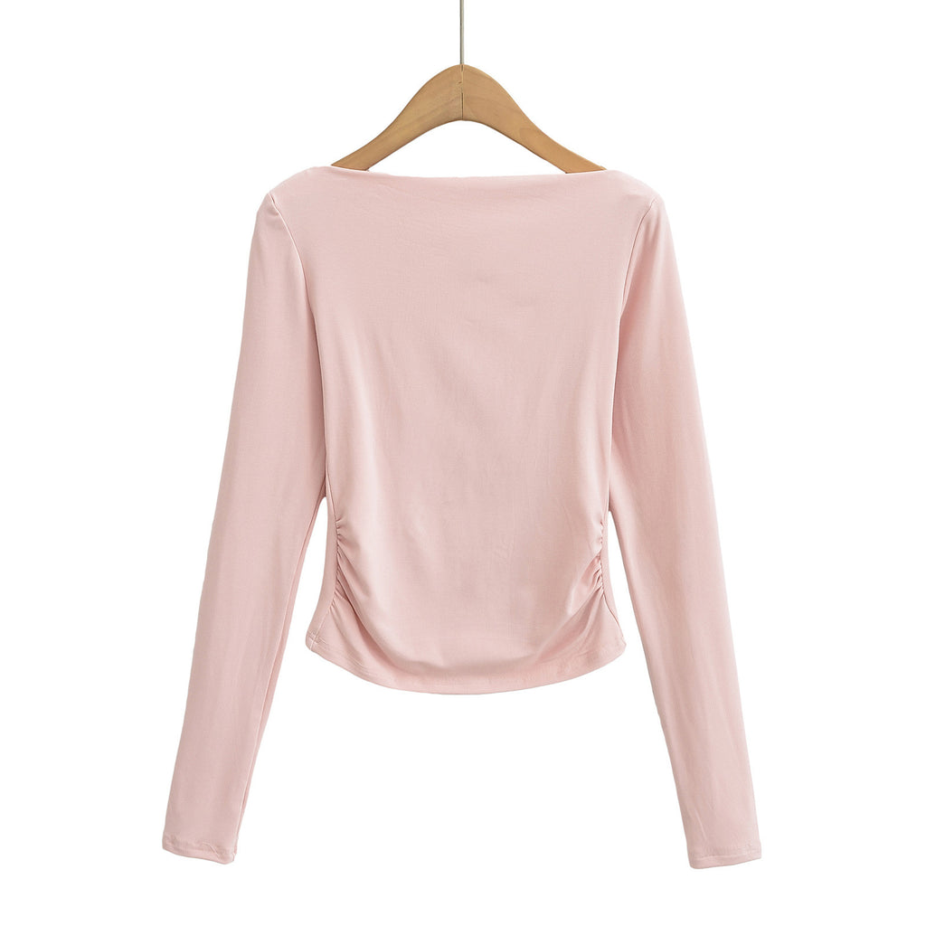 Pure Hot Girl Sexy Off-the-shoulder Pleated Long Sleeve