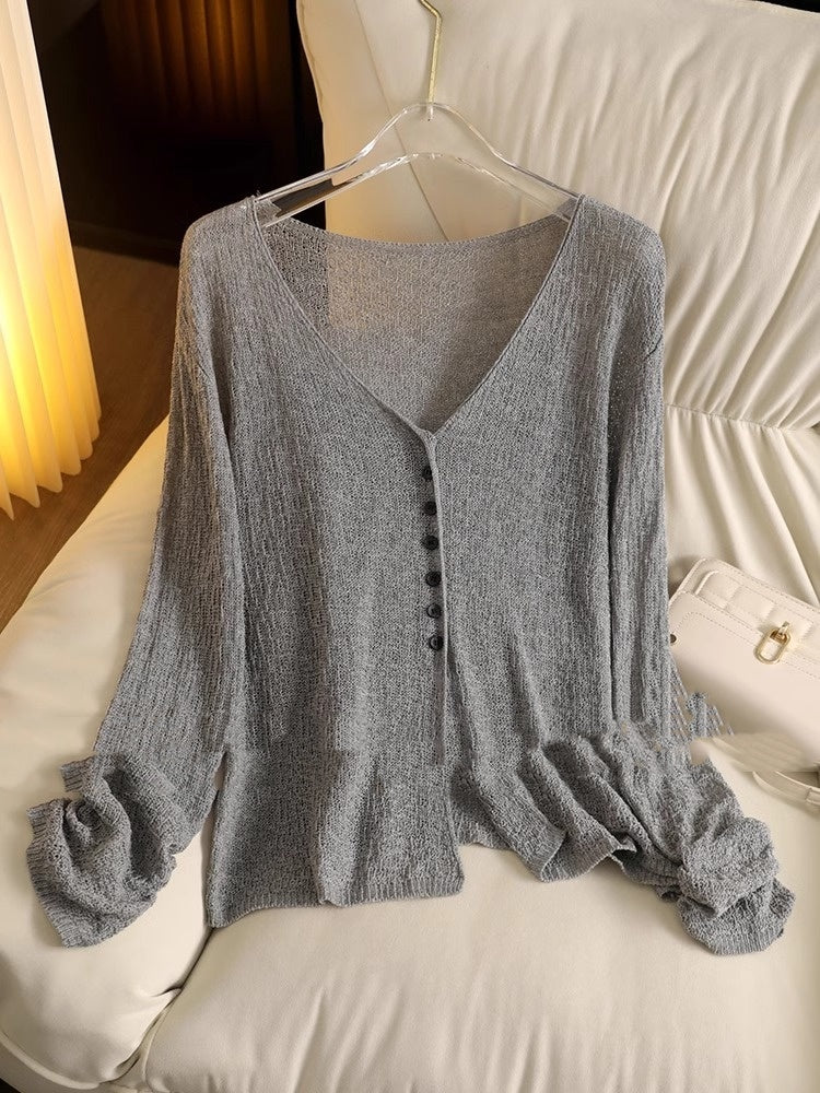 Hul letvægts solbeskyttelses sjal sommer cardigan kort frakke sweater