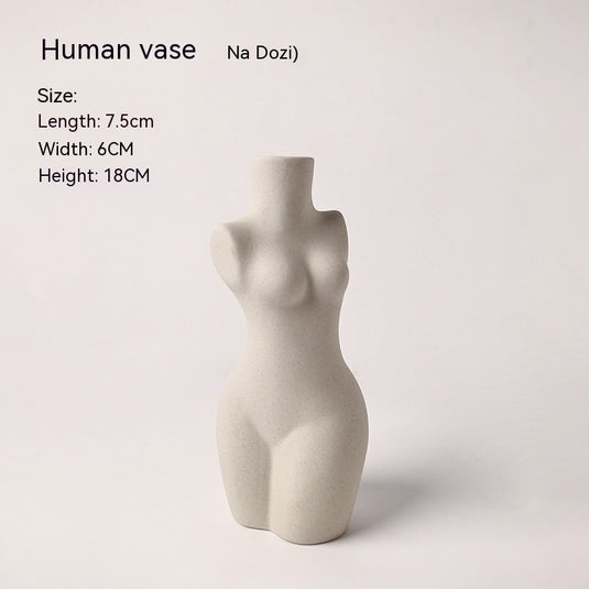 Body Modeling Art Vase Silent Style Ceramic Vase Sculpture White Plain Embryo Flower Vase