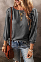 Medium Grey Solid Color Sleeve Round Neck Blouse