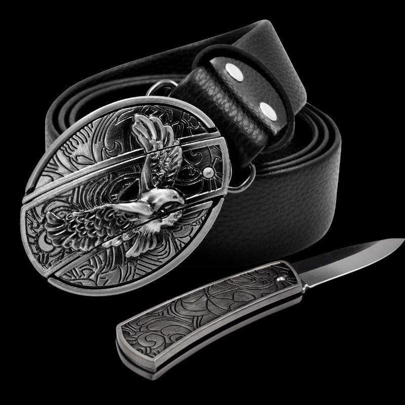 RANGER'S Multifunctional Cowboy & Cowgirl Country Leather Belt with Hidden Knife - Men & Women Smooth Buckle