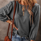 Medium Grey Solid Color Sleeve Round Neck Blouse