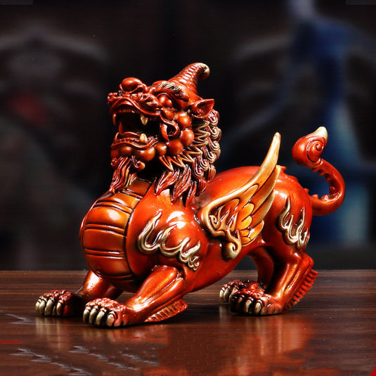 RED DRAGON Pure Copper Yanxi Brown Handmade Carving Statue Ornaments Decoration for Living Room Home Office Original Chinese Art